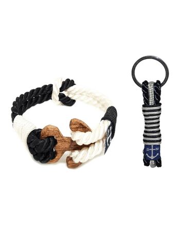 Bracelet nautique et porte-clés en bois de Rory torsadé - 6,3 pouces - 16 cm