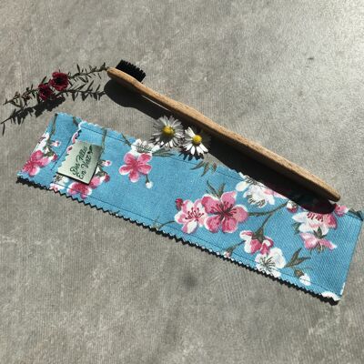 Toothbrush case in waterproof fabric - BLUE FLORAL - MADE IN FRANCE 🇫🇷