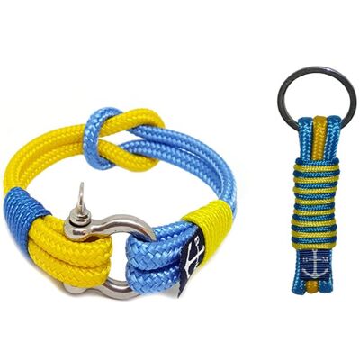 Bracciale e portachiavi in corda gialla e blu - 5,9 pollici - 15 cm