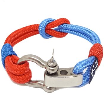 Bracelet Nautique Bleu-Rouge à Manille Ajustable
