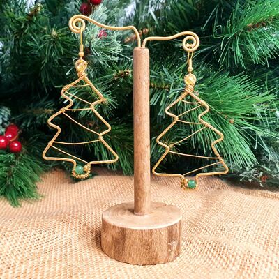 Pendientes ÁRBOL DE NAVIDAD con hilo de oro y gemas de cristal