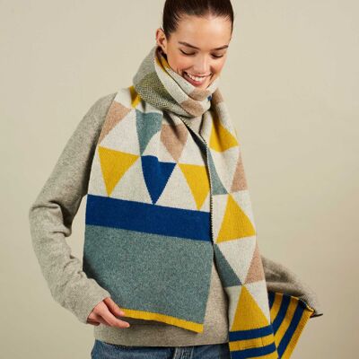 Lambswool Scarf Collection TRIANGLE/STRIPE - grey/electric/marine