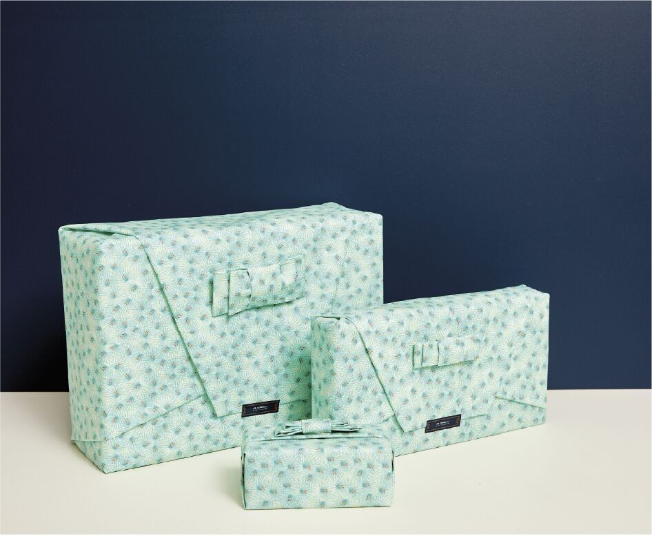 TRIO 3 fogli di carta da regalo in tessuto riutilizzabili - feste e compleanni