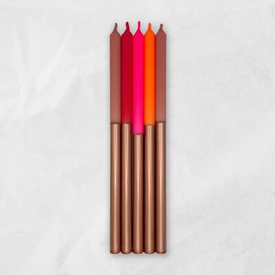 Dip Dye Candles / Copper Explosion / 25 cm / slim / set of 5