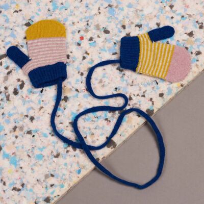 Kids' Patterned Lambswool Mittens STRIPE - pink & yellow