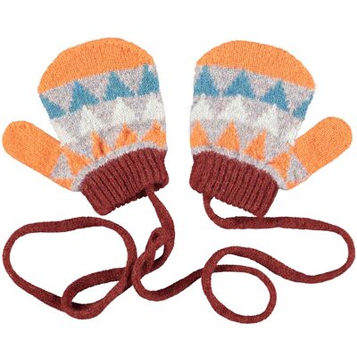 Manoplas de lana de cordero estampadas para niños TRIANGLE - naranja y hormigón