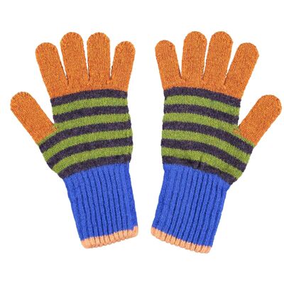 Kids' Patterned Lambswool Gloves STRIPE - rust & purple