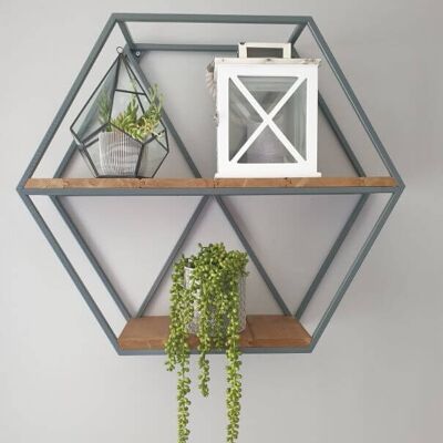 Industrial Geometric Shelf - Thermo Pine Hexagonal - Gunmetal Grey