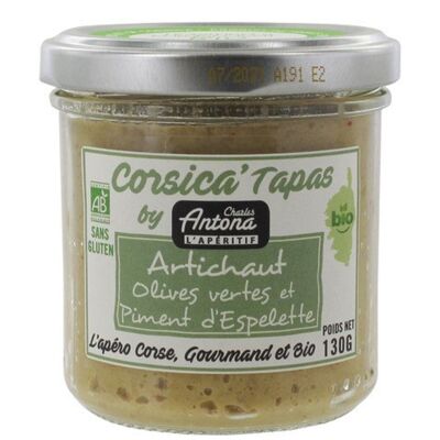 Tapas BIO Alcachofa, aceitunas verdes y pimiento de Espelette 130g