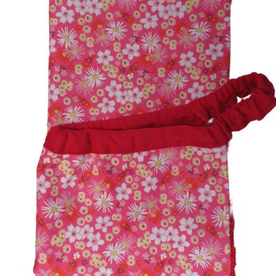 Canteen elastic bib towel yellow and white flowers on a pink background