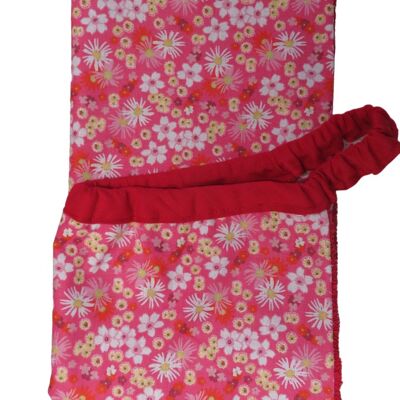 Erwachsenes elastisches Handtuch gelbe und weiße Blumen auf einem rosa Hintergrund
