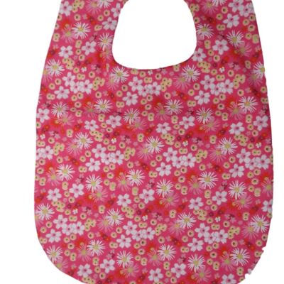 Bib yellow and white flowers on a pink background