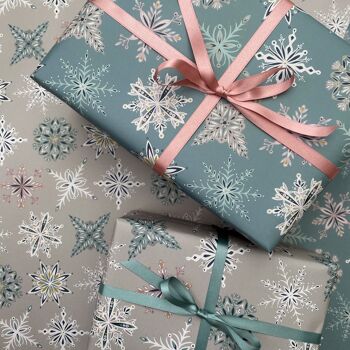 Papier d'emballage de Noël Flocons de neige bleus 3