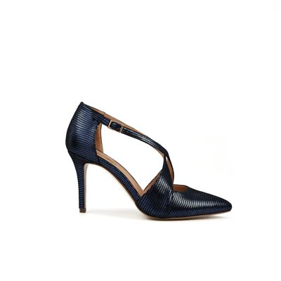 Juliet Cross-Strap Thin Heel Sandal-Shiny Navy