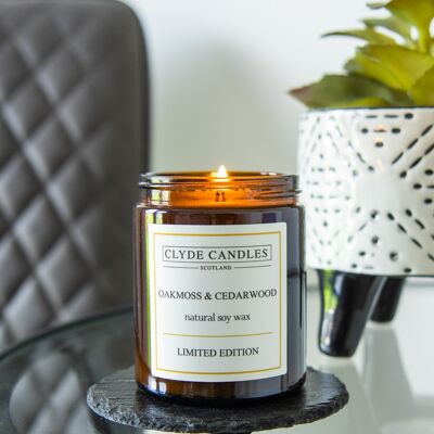 Oakmoss & Cedarwood Amber Glass Natural Soy Candle