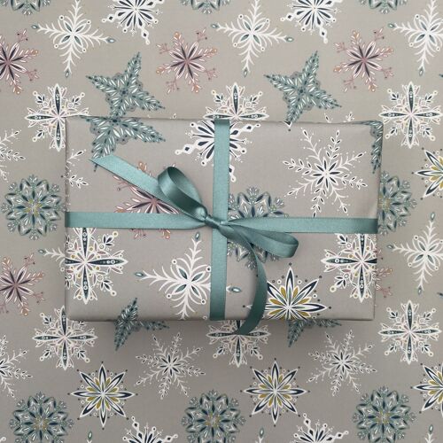 Luxury Christmas Gift Wrap Snowflakes silver/grey