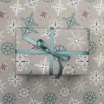Luxus Weihnachtsgeschenkpapier Schneeflocken silber/grau