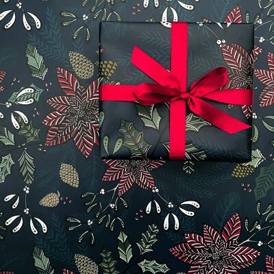 Luxury Christmas Gift Wrap Poinsettia