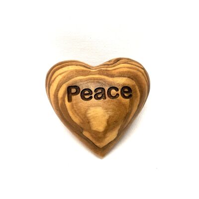 Coeur flatteur à main, motif "PEACE" bois d'olivier