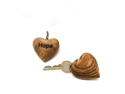 Schlüsselanhänger Herz, Motiv "HOPE" Olivenholz