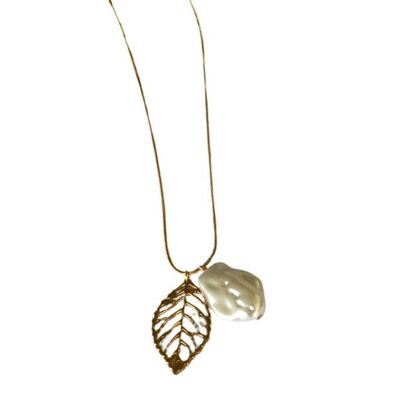Marilia Capisani Golden Leaf and Pearl Long Necklace