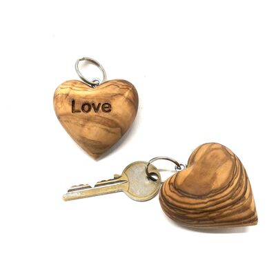 Porte-clés coeur, motif "LOVE" bois d'olivier