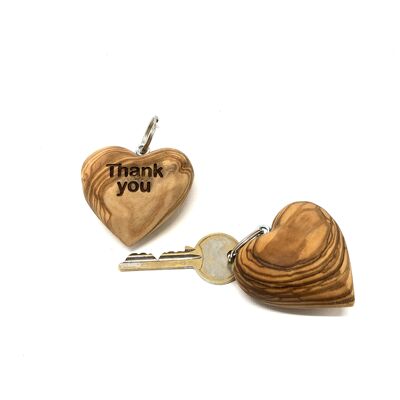 Keychain heart, motif "THANK YOU" olive wood