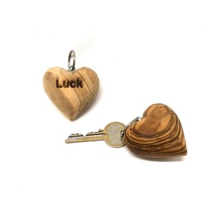 Porte-clés coeur, motif "CHANCE" bois d'olivier