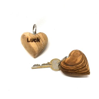 Keychain heart, motif "LUCK" olive wood