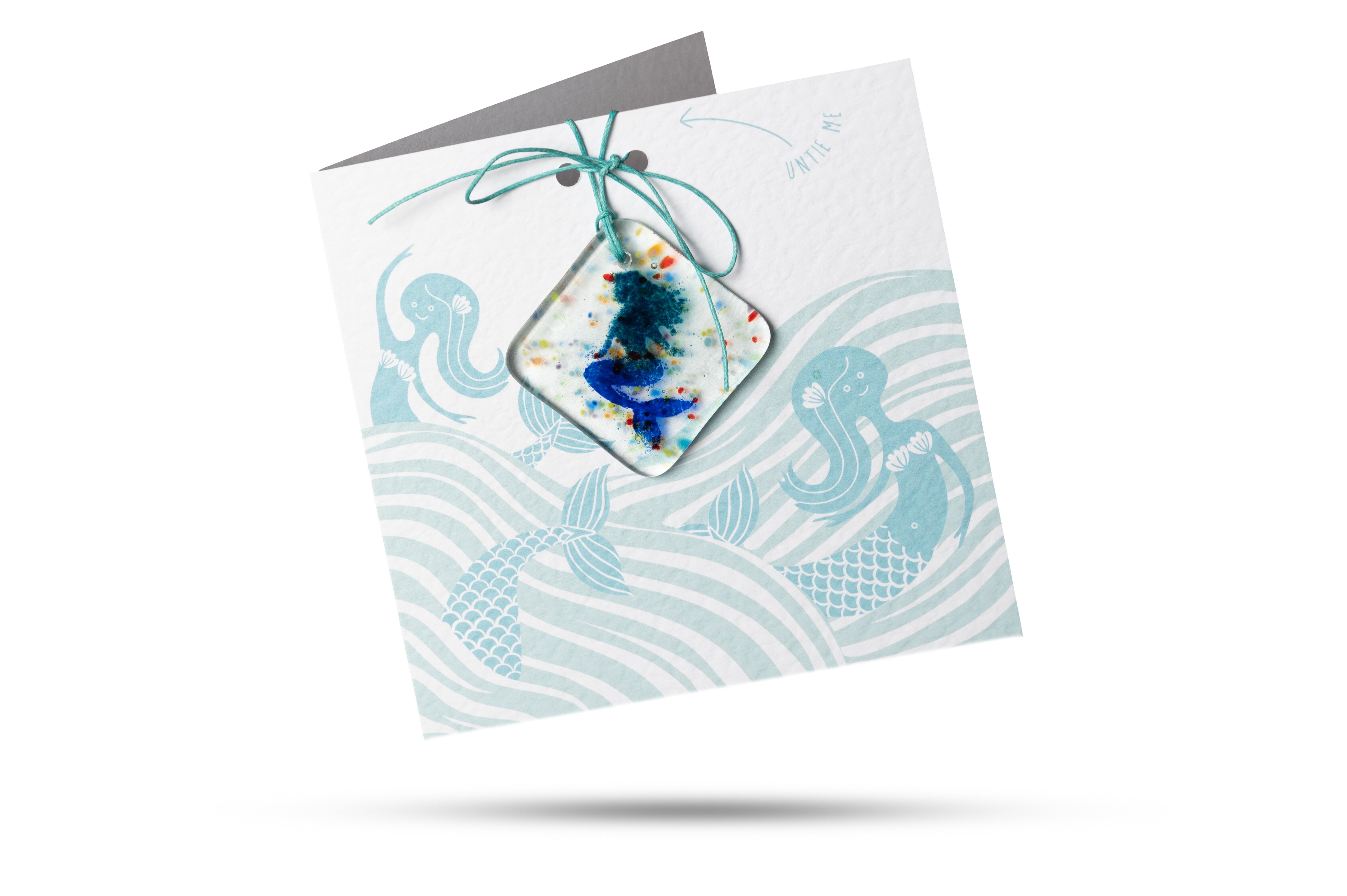 Mermaid - Greeting card with a fused glass gift attached to keep