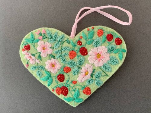 100% wool felt Strawberry Heart embroidery kit