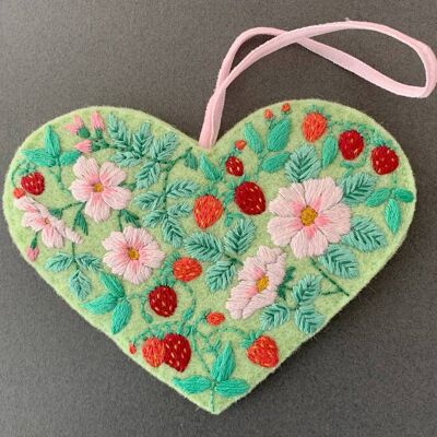 100% wool felt Strawberry Heart embroidery kit