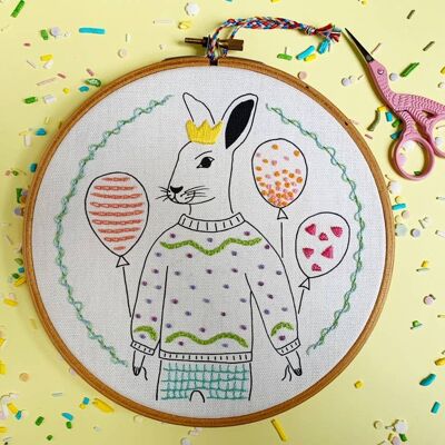 StitchPop Party Rabbit Embroidery Kit - level 3