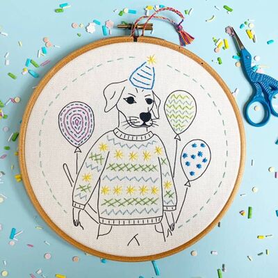 StitchPop Party Dog Embroidery Kit - level 1