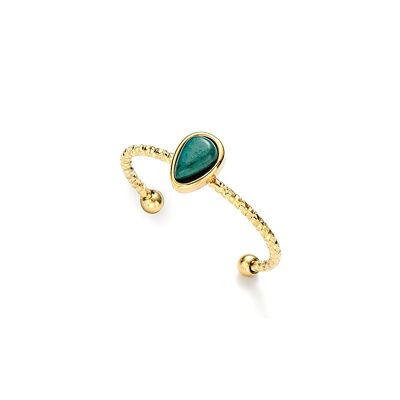 Blue teardrop stone adjustable ring in gold