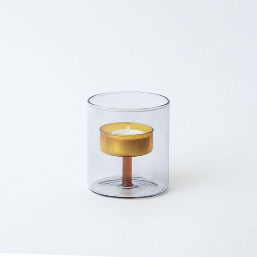 Duo Tone Glass Tea Light Holder - Grey / Orange
