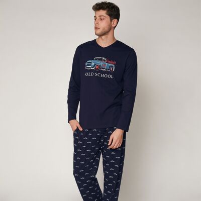 ADMAS Long Sleeve Old School Pajamas for Men - MARINO