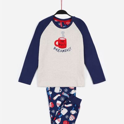 DIVER Family Breakfast Langarm-Pyjama für Jungen - MARINO