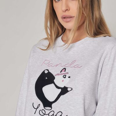 ADMAS Pijama Manga Larga Panda Yoga para Mujer - GRIS JASPE