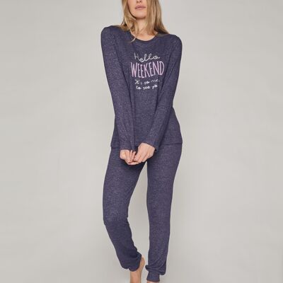 ADMAS Hello Weekend Pyjama chaud à manches longues pour femme