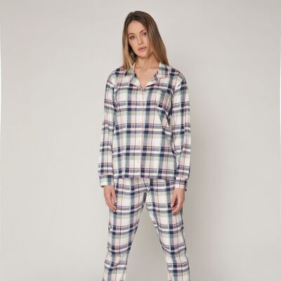 ADMAS Hello Weekend Pyjama ouvert à manches longues pour femme - CARREAUX