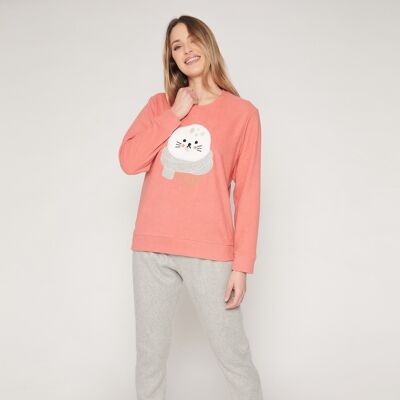 ADMAS Seal Friend Langärmliger warmer Pyjama für Damen - CORAL