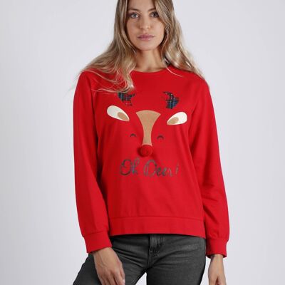 Admas Oh Deer Long Sleeve Sweatshirt for Women - RED