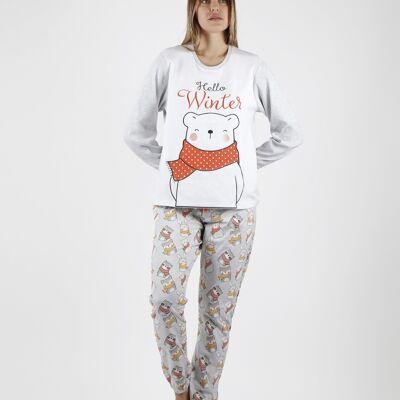 Pyjama manches longues hiver ADMAS Big Hello pour femme - GRIS JASPE