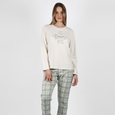 STAY AT HOME Long Sleeve If You Dream Pajamas for Women - BEIGE
