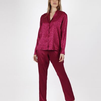 ADMAS CLASSIC Satin Leopard Langarm Offener Pyjama für... - BORDEAUX