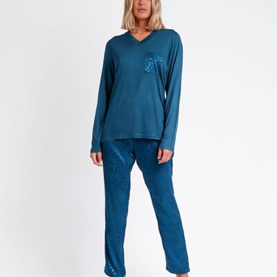 ADMAS CLASSIC Damen-Pyjama aus Satin mit Leopardenmuster und langen Ärmeln