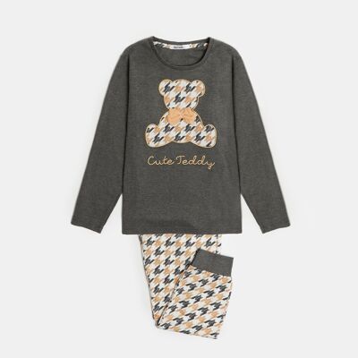 ADMAS Niedlicher Teddy-Pyjama in Grau mit langen Ärmeln für Mädchen