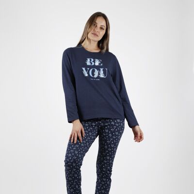 STAY AT HOME Be You Long Sleeve Pajamas for Women - BLUE