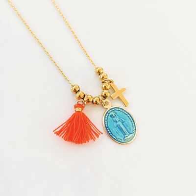 Collar Rainbow Mary Medallas Preciosas Turquesa